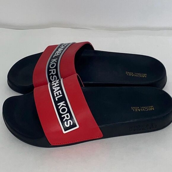 Michael Kors Men's MK Logo Jake Slides Sandals Red and Black Size 7M - Picture 3 of 7